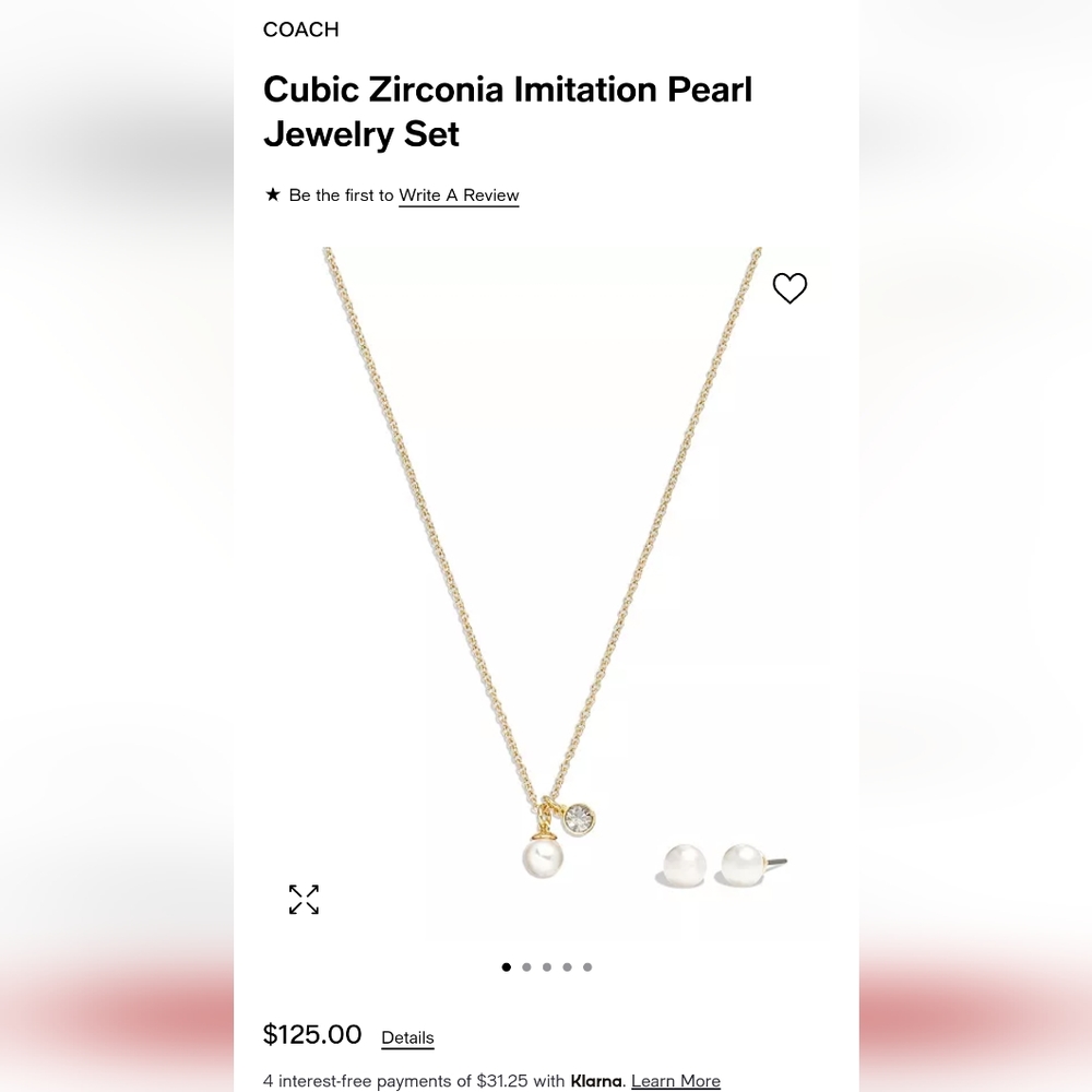 COACH Glass Pearl and Pave CZ Necklace Earrings set in Gold NWT $125 - Picture 5 of 6